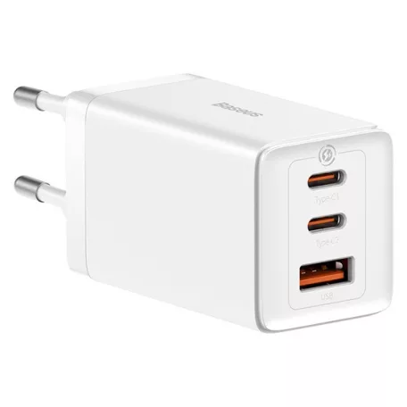Baseus GaN5 Pro hálózati gyorstöltő 65W, 2×USB Type-C + USB Type-A, fehér + 100W USB Type-C, 1m kábel