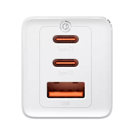 Baseus GaN5 Pro hálózati gyorstöltő 65W, 2×USB Type-C + USB Type-A, fehér + 100W USB Type-C, 1m kábel