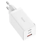 Baseus GaN5 Pro hálózati gyorstöltő 65W, 2×USB Type-C + USB Type-A, fehér + 100W USB Type-C, 1m kábel