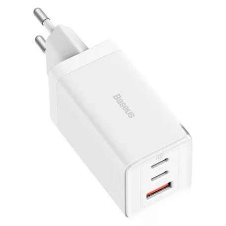 Baseus GaN5 Pro hálózati gyorstöltő 65W, 2×USB Type-C + USB Type-A, fehér + 100W USB Type-C, 1m kábel