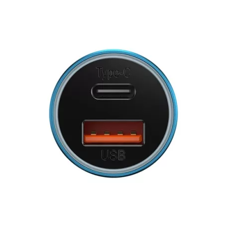 Baseus Golden Contactor Max autós gyorstöltő 60W, USB Type-A + USB Type-C, kék