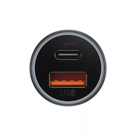 Baseus Golden Contactor Max autós gyorstöltő 60W, USB Type-A + USB Type-C, szürke
