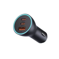   Baseus Golden Contactor Pro Triple autós gyorstöltő 65W, USB Type-A + 2×USB Type-C, szürke