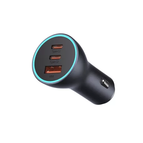 Baseus Golden Contactor Pro Triple autós gyorstöltő 65W, USB Type-A + 2×USB Type-C, szürke