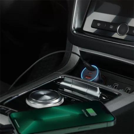 Baseus Golden Contactor Pro Triple autós gyorstöltő 65W, USB Type-A + 2×USB Type-C, szürke