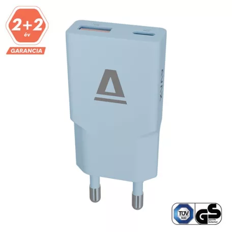 AVAX CH641LB NANO SLIM 30W töltő adapter USB-C (PD3.0)+USB-A (QC3.0), világoskék
