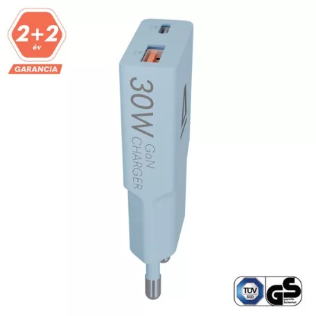AVAX CH641LB NANO SLIM 30W töltő adapter USB-C (PD3.0)+USB-A (QC3.0), világoskék