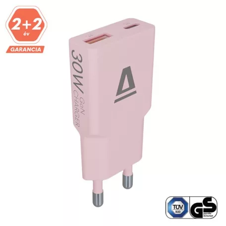 AVAX CH641P NANO SLIM 30W töltő adapter USB-C (PD3.0)+USB-A (QC3.0), rózsaszín