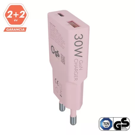 AVAX CH641P NANO SLIM 30W töltő adapter USB-C (PD3.0)+USB-A (QC3.0), rózsaszín