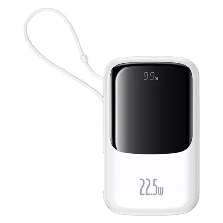 Baseus Qpow Pro+ gyorstöltő powerbank 10000 mAh, 22.5W, beépített USB Type-C kábel, fehér