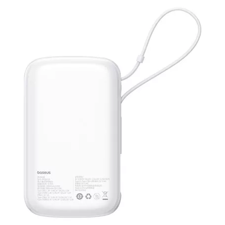 Baseus Qpow Pro+ gyorstöltő powerbank 10000 mAh, 22.5W, beépített USB Type-C kábel, fehér