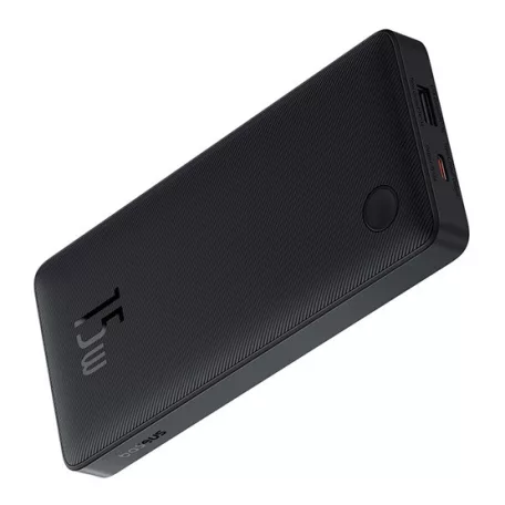 Baseus Airpow Lite powerbank 10000 mAh, 15W, fekete + USB Type-C, 30cm kábel