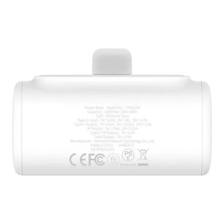 Baseus Compact gyorstöltő powerbank 5000 mAh, 20W iPhone csatlakozóval, fehér