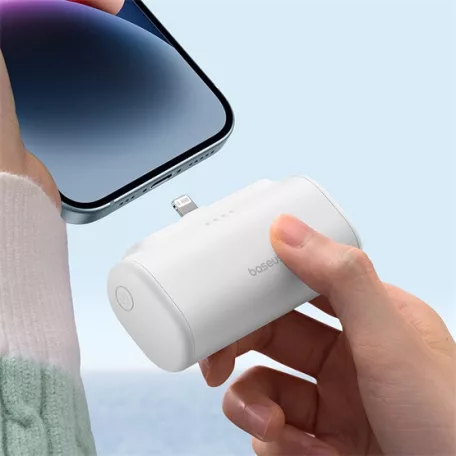 Baseus Compact gyorstöltő powerbank 5000 mAh, 20W iPhone csatlakozóval, fehér