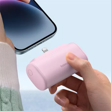 Baseus Compact gyorstöltő powerbank 5000 mAh, 20W iPhone csatlakozóval, rózsaszín