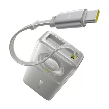 Baseus Free2Pull gyorstöltő powerbank 10000 mAh, 30W, beépített USB Type-C kábel, szürke