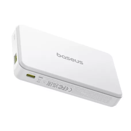Baseus Airpow II Qi2 Magnetic vezeték nélküli gyorstöltő powerbank 10000 mAh, 22.5W, fehér + 60W USB Type-C, 30cm kábel