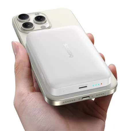 Baseus EnerFill FM11 Magnetic vezeték nélküli gyorstöltő powerbank 10000 mAh, 22.5W, fehér + 60W USB Type-C, 30cm kábel