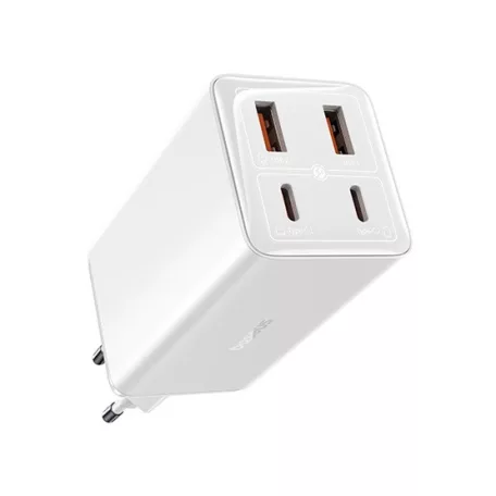 Baseus GaN6 Pro hálózati gyorstöltő 100W, 2×USB Type-C + 2×USB Type-A, fehér + 100W USB Type-C, 1m kábel
