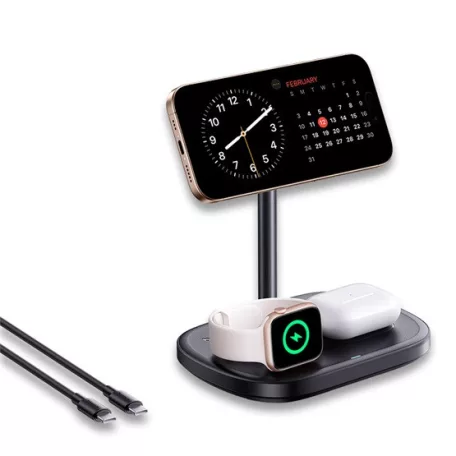 Baseus EnerFill FS41 3-in-1 vezeték nélküli töltő állvány 22,5W, fekete + USB Type-C, 1m kábel