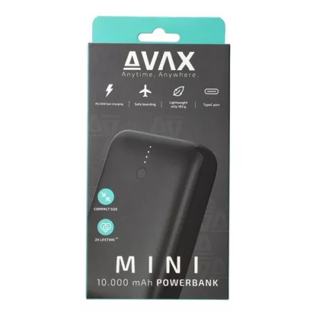 AVAX PB105B MINI PD/Type-C 20W gyorstöltő Powerbank 10.000mAh, fekete