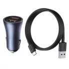 Baseus Golden Contactor Pro autós gyorstöltő 40W, 2×USB Type-A, szürke + 100W USB, 1m kábel