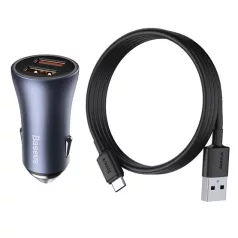   Baseus Golden Contactor Pro autós gyorstöltő 40W, 2×USB Type-A, szürke + 100W USB, 1m kábel