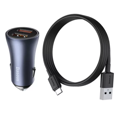 Baseus Golden Contactor Pro autós gyorstöltő 40W, 2×USB Type-A, szürke + 100W USB, 1m kábel