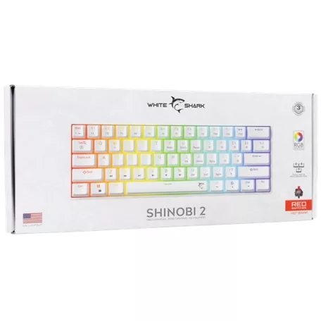 White Shark GK-004211W/R-US SHINOBI-2 vezetékes mechanikus gamer billentyűzet - fehér - US