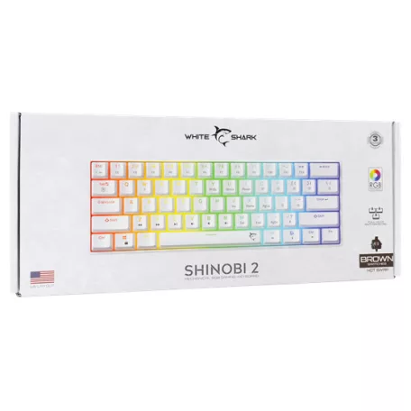 White Shark GK-004231W/BR-US SHINOBI-2 vezetékes mechanikus gamer billentyűzet - fehér - US