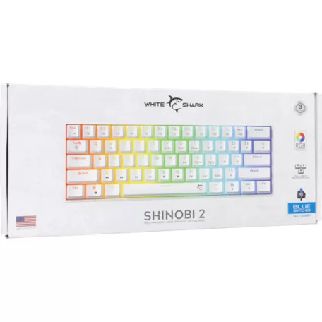 White Shark GK-004223W/BL-HU SHINOBI-2 vezetékes mechanikus gamer billentyűzet - fehér - HU /kék/