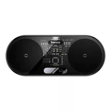 Baseus Digital LED Display 2-in-1 vezeték nélküli töltő 20W, fekete + 3A USB Type-A – USB Type-C,  1m kábel