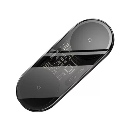 Baseus Digital LED Display 2-in-1 vezeték nélküli töltő 20W, fekete + 3A USB Type-A – USB Type-C,  1m kábel