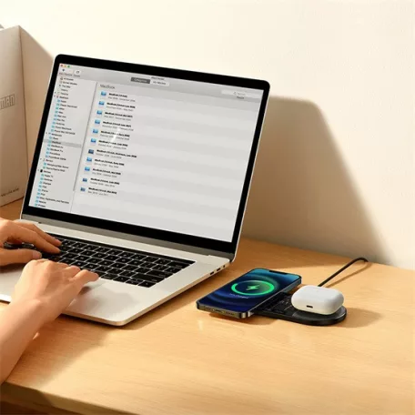 Baseus Digital LED Display 2-in-1 vezeték nélküli töltő 20W, fekete + 3A USB Type-A – USB Type-C,  1m kábel