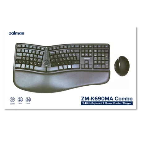 Zalman ZM-K690M Magyar Ergonomikus Billentyűzet + egér Kombó (A-típusú egérrel)
