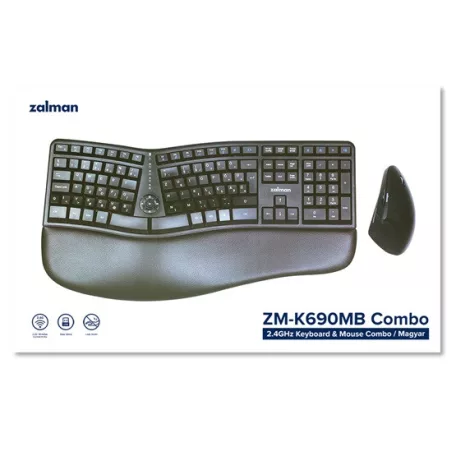 Zalman ZM-K690M Magyar Ergonomikus Billentyűzet + egér Kombó (B-típusú egérrel)