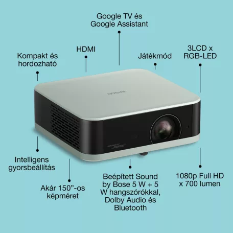 Epson Lifestudio Pop EF-61G hordozható smart projektor Google TV, FHD