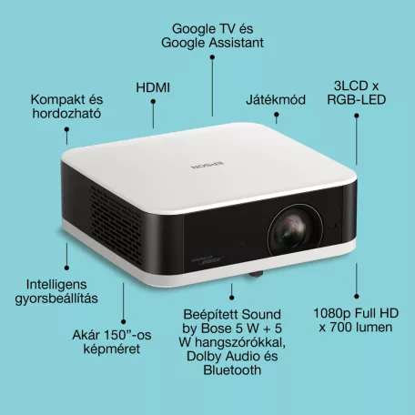 Epson Lifestudio Pop EF-61W hordozható smart projektor, Google TV, FHD