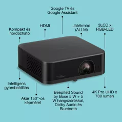   Epson LIFESTUDIO EF-62B hordozható smart projektor, Google TV,  4K Pro UHD