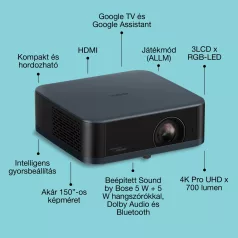   Epson LIFESTUDIO EF-62N hordozható smart projektor, Google TV,  4K Pro UHD