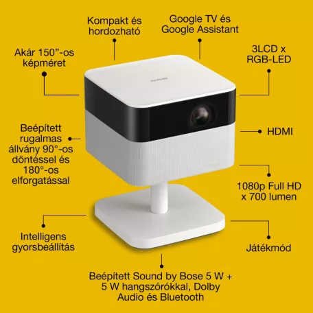 Epson Lifestudio Flex EF-71 hordozható smart projektor, állvánnyal, Google TV