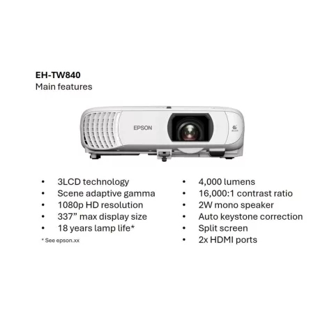 Epson EH-TW840 házimozi projektor, FHD, 2xHDMI, 4000 lumen