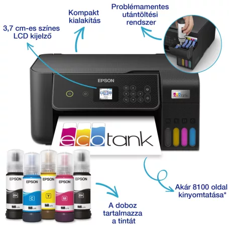 Epson EcoTank L3280 színes tintasugaras A4 MFP, WIFI, fekete