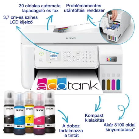 Epson Ecotank L5316 színes tintasugaras A4 4in1 MFP, ADF, WIFI, fehér