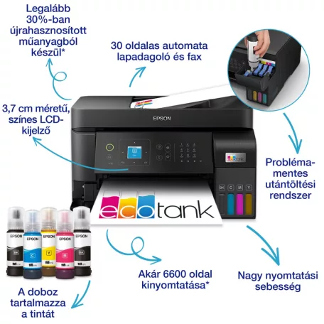 Epson Ecotank L5590 színes tintasugaras A4 4in1 MFP, ADF, WIFI, fekete