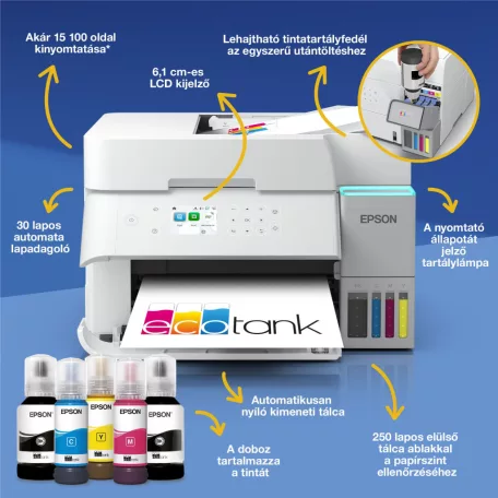 Epson EcoTank L6376 színes tintasugaras A4 MFP, ADF, duplex, LAN, WIFI, fehér