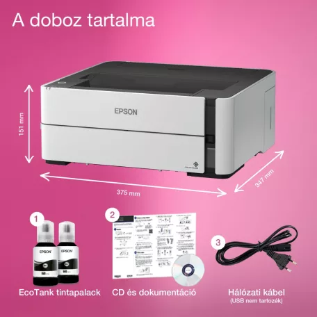 Epson EcoTank M1170 mono A4 tintasugaras nyomtató, duplex, LAN, WIFI
