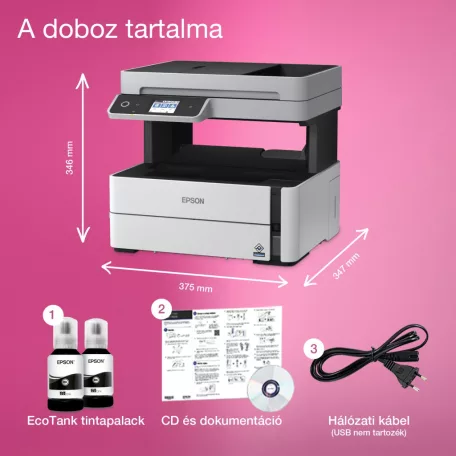 Epson EcoTank M3170 mono A4 tintasugaras 4in1 MFP, duplex, ADF, LAN, WIFI