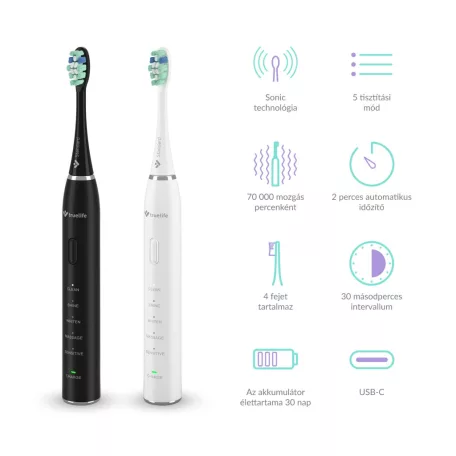 TrueLife SonicBrush Clean30 Duo Elektromos fogkefe 2db Fekete/fehér