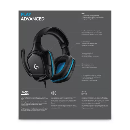 Logitech G 981-000770, Vezetékes, Játék, 20 - 20000 Hz, 280 g, Headset, Fekete, Kék